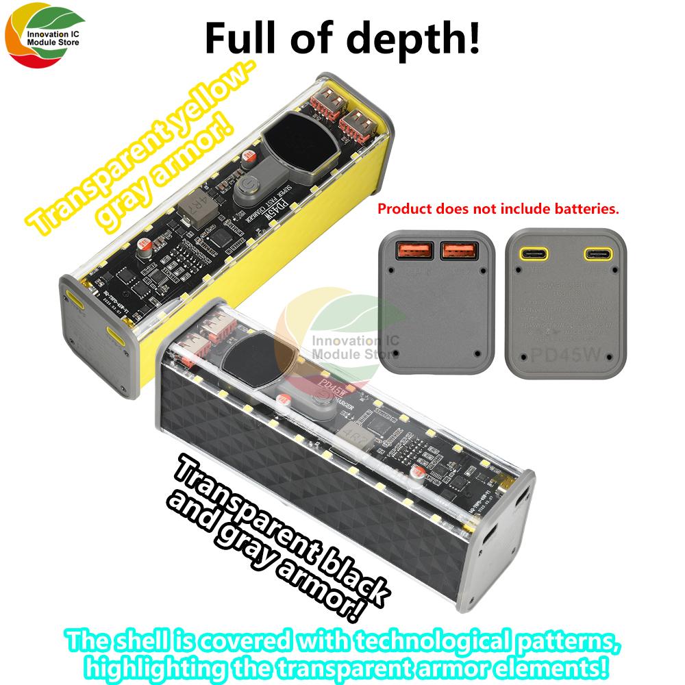 PD 11W Super Fast Charging Transparent Rechargeable Case Weldless 8pcs 18611 Battery Case With Outdoor Light