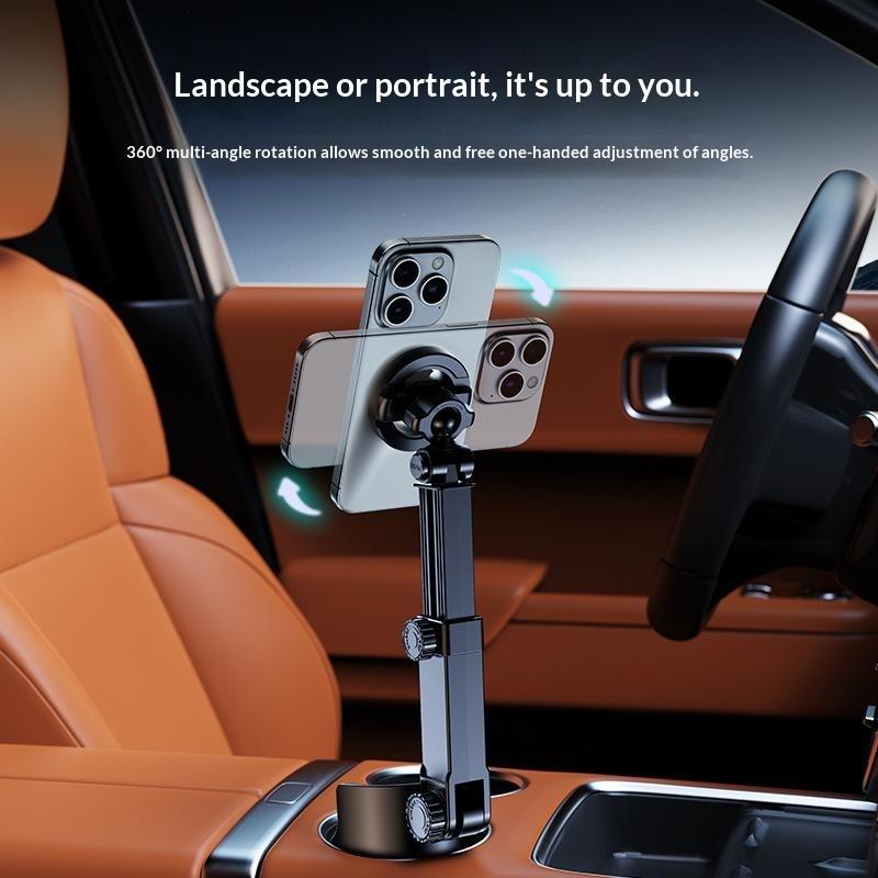 2-in-1 Car Cup Holder Phone Mount Dual Magnetic Cell Phone Bracket 1PC Non-Slip Silicone Pad Secure Phone Grip