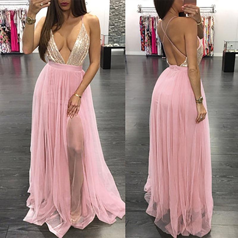 Elegant Women Party Sling Evening Dress With Deep V-neck And Stunning Backless Design