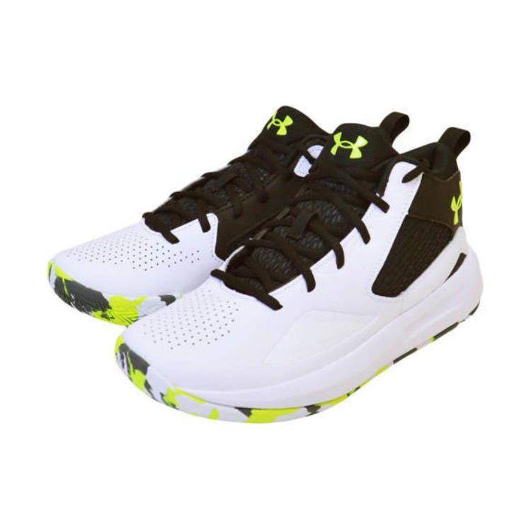 Under Armour Lockdown 5 Basketball Shoes White Black Lime Men 3023949-102