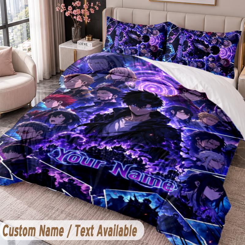 Custom Name Text 3Pcs Bedding Set Solo Leveling Duvet Cover And Two Pillowcases