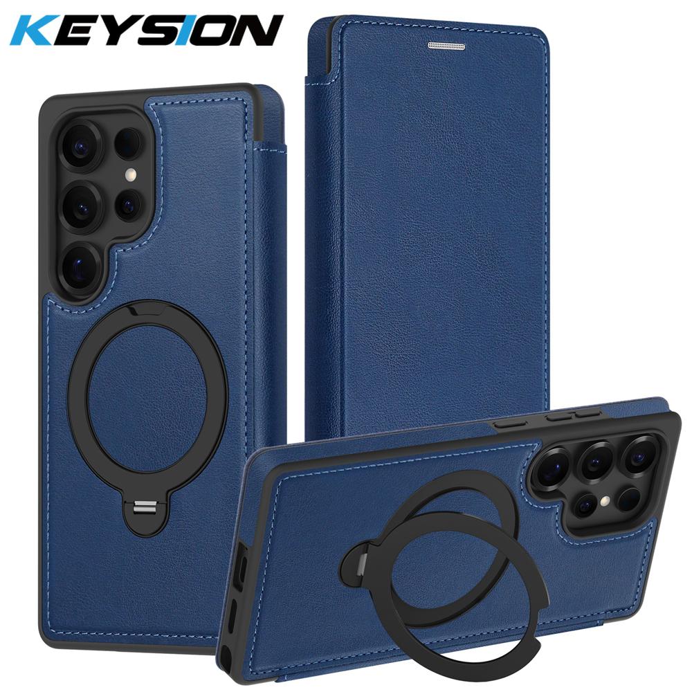 KEYSION Leather Flip Wallet Case for Samsung Galaxy S25 S26 Ultra 5G S26+ S25 FE Card Slots Magnetic 360 Ring Stand Phone Cover