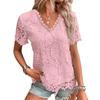 Lace Tee Shirt for Women Vintage Top Solid Color Short Sleeve V Neck Streetwear Ladies Casual Spring Summer Basic Tops