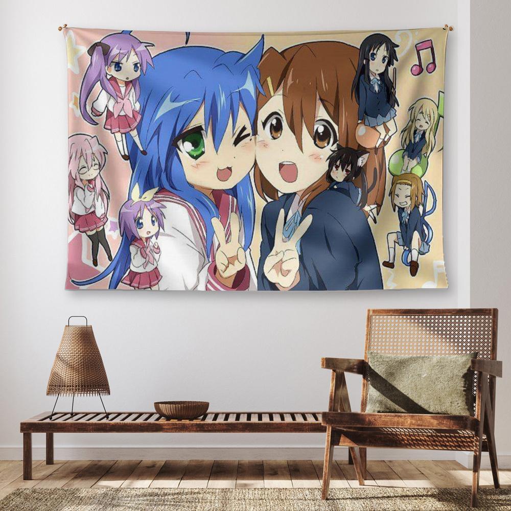 Glücksstern und K-On Anime Wandteppich Wandbehang Wandkunst Kawaii Cutecore Zimmerdekoration Ästhetische Zimmerdeko Zubehör