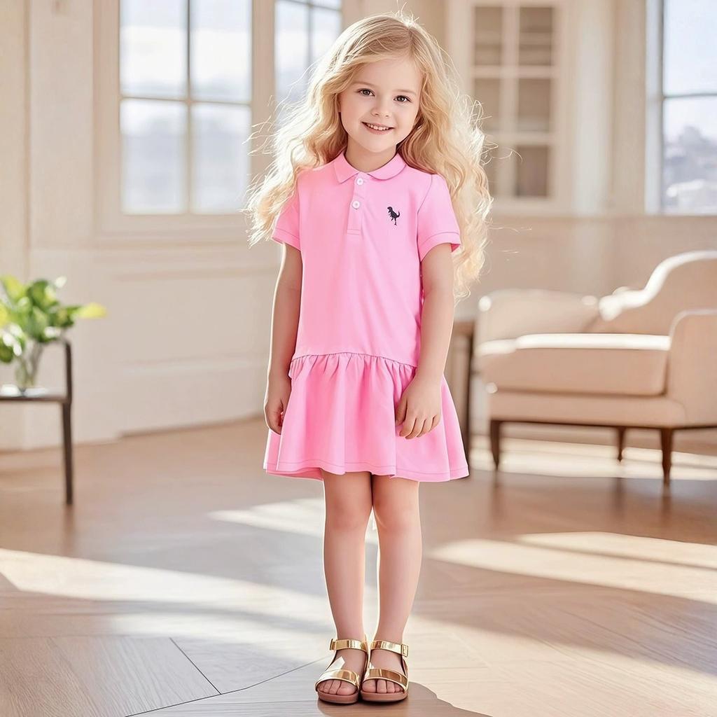 Girls' Summer Cotton Short Sleeve Princess Dress With Heat Transfer Print