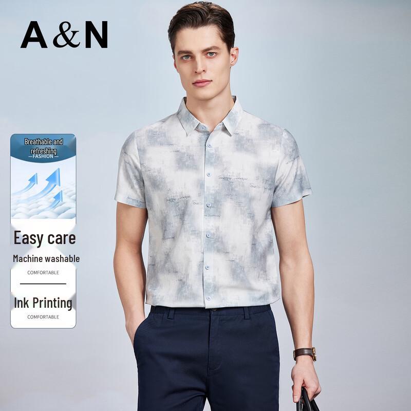 

Мужская повседневная рубашка с коротким рукавом, принт чернилами, можно стирать в машине 56