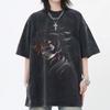 Demon Slayer Manga Kamado Tanjirou T-shirt for Men Clothing Tops Washed Oversized T Shirt Cotton Short Sleeve Graphic Tees