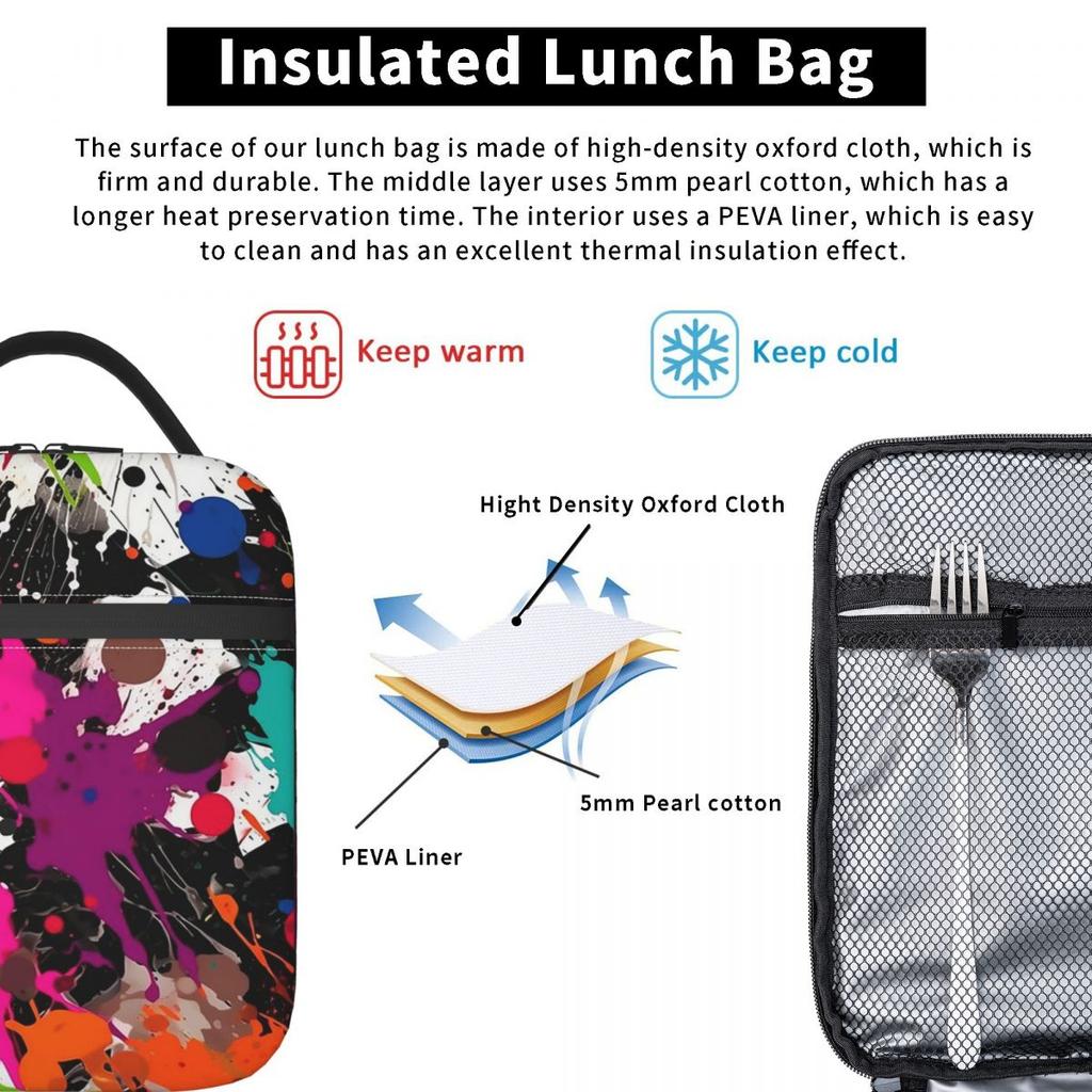 Colorful Graffiti Splashing Insulated Lunch Bag for Kids School Cooler Thermal Food Box Tote Portable Lunch Boxes Container