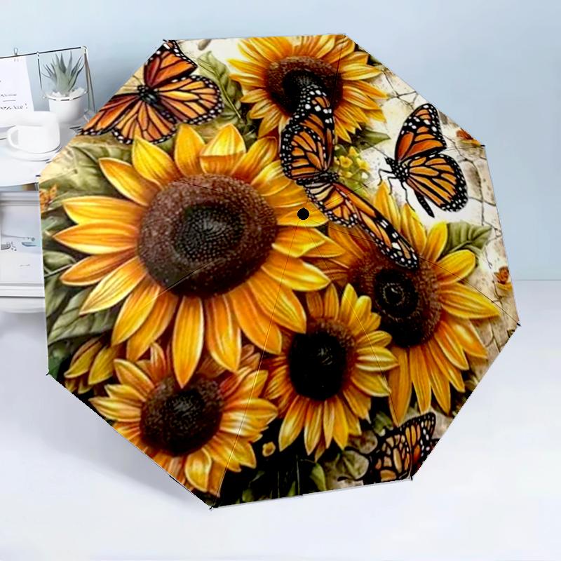 Sunflowers And Butterflies Garden 8-Frame for Travel, Camping, Casual Lightweight Portable Umbrella, Essential for Every Family Holidays Birthday Gift