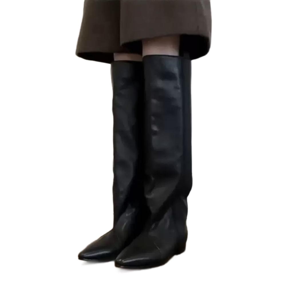 Sheepskin Spot Edition Winter Retro Pointed Boots Women's Suede Pile Folded Knight Boots Skinny Tall Fashion Boots