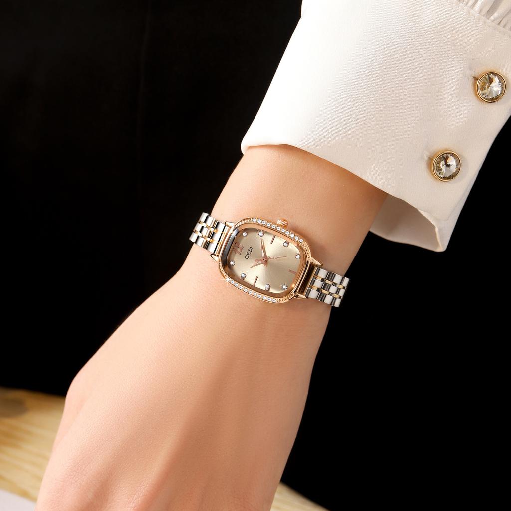 Light Luxury Diamond-Encrusted Oval Women'S Watch Compact Room Gold Stainless Steel Student Watch Waterproof Quartz Women'S Watch