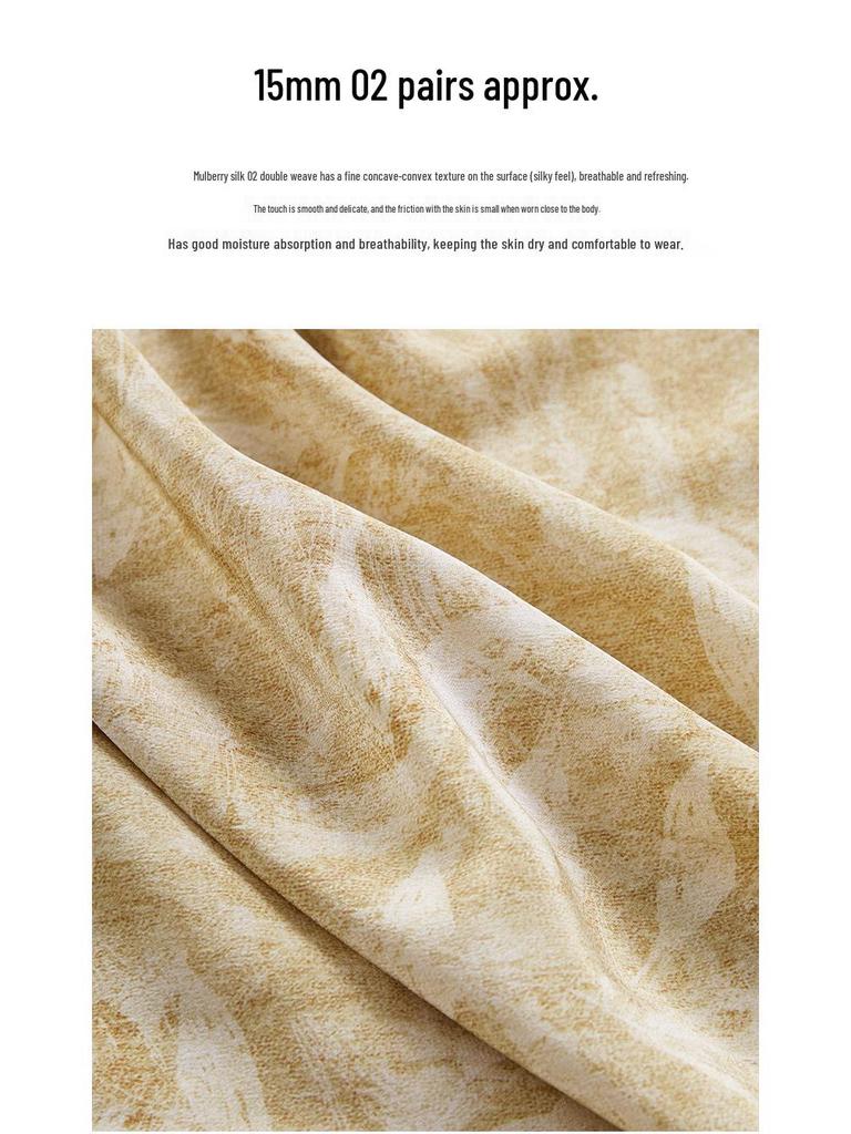 100% Mulberry Silk High-End Shirt, Spring Lantern Sleeves, Double Georgette Tie-Up Print, Women's Top