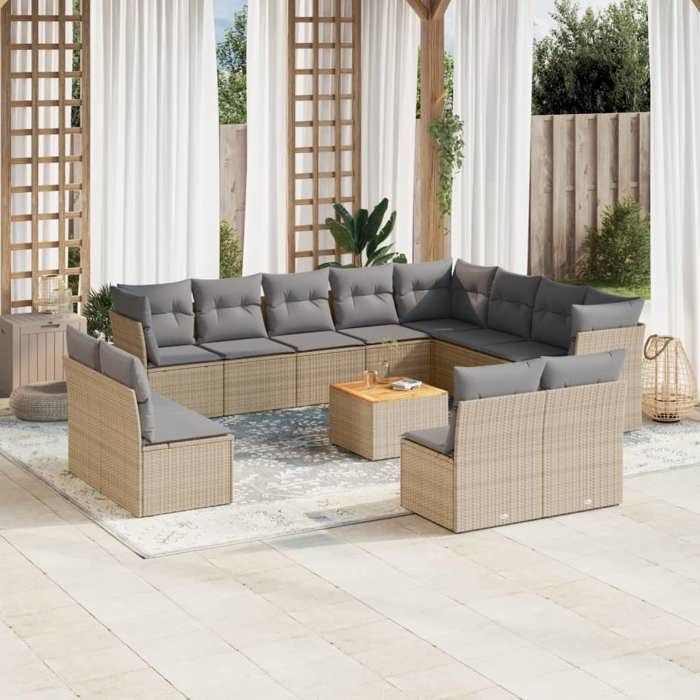 VidaXL Garden Lounge Set with Cushions 14 Pcs, Patio Sofas, Patio Furniture Set, Outdoor Furniture, Beige 3260546