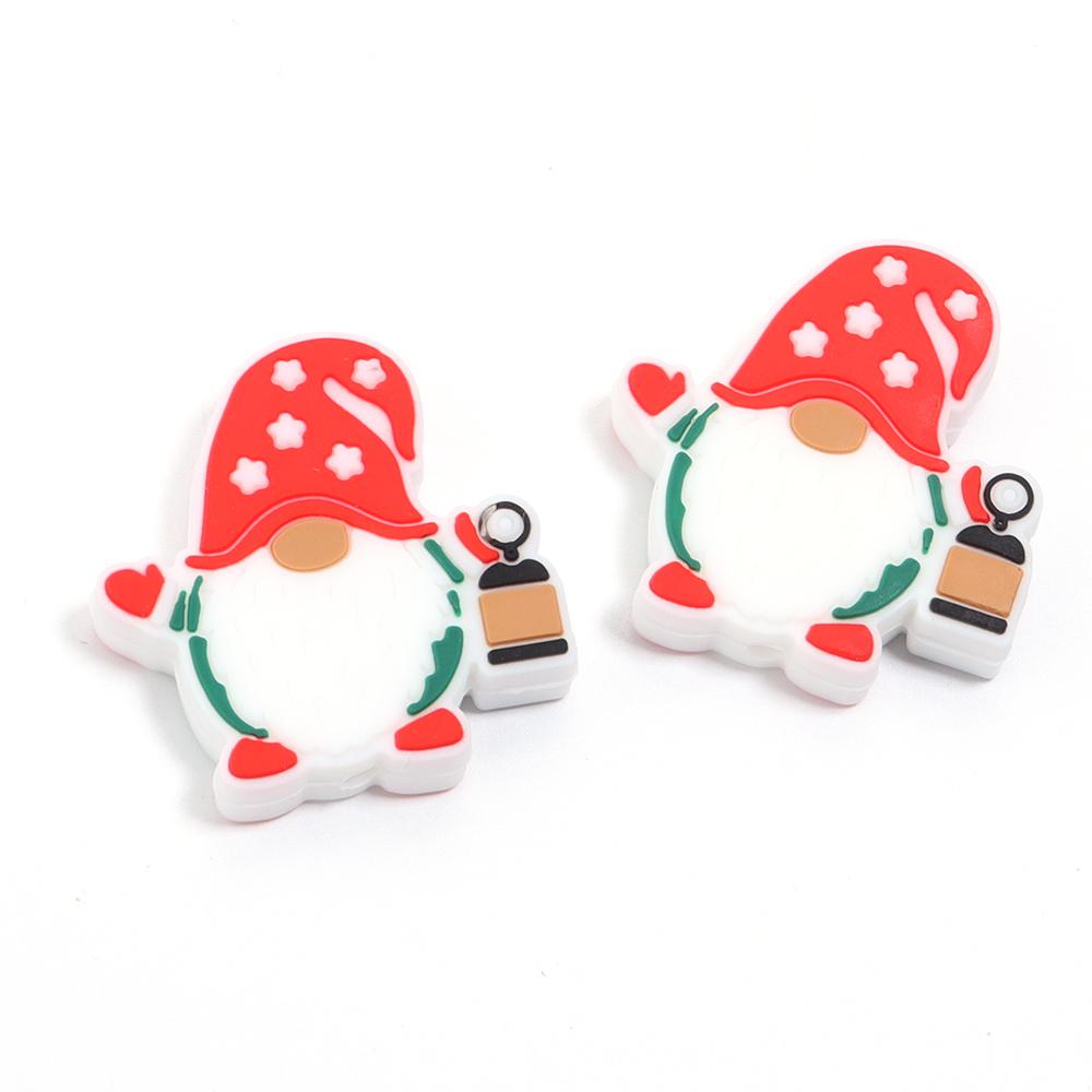 2pcs Silicone Beads Lovely Christmas Series Santa Reindeer Snowman Tree Loose Beads For Jewelry Making DIY Christmas Gifts Decor