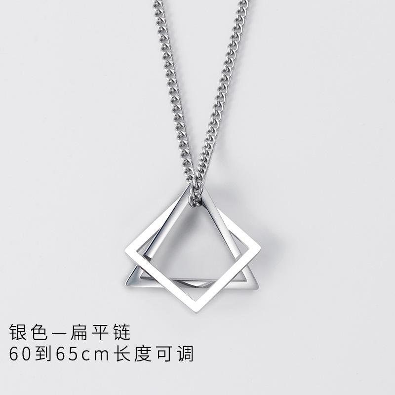 Geometric Triangle Square Combination Titanium Steel Hip-Hop Necklace Men'S Trendy Handsome Soil Cool Simple Pendant Accessories