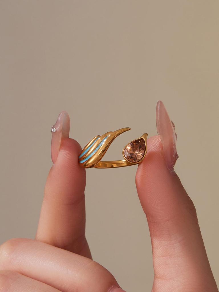 Oumaijia Fashion Stainless Steel Zircon Geometric Enamel Open Ring