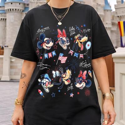 Patriotic Mickey And Friends Signatures Usa 250th Anniversary Tshirt