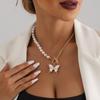 Foreign Trade Special Jewelry, Temperament Imitation Pearl Bead Splicing Aluminum Chain Necklace Jewelry, White Imitation Fritillary Butterfly