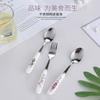 Floral ceramic handle fork rice spoon tableware stainless steel  soup  coffee ice spoon dessert household mixing spoon 5pcs