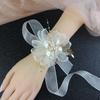 Korean Style Pearl Butterfly Wrist Corsage - Bridal & Bridesmaid Net Yarn Bracelet
