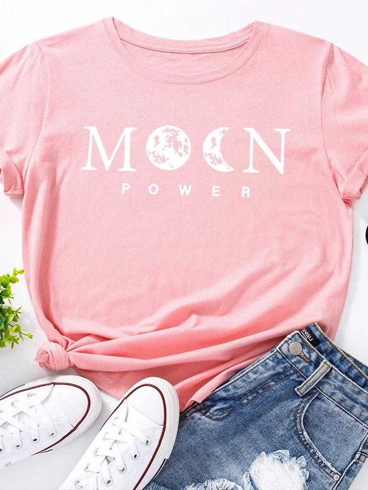 Moon Power Print T Shirt Women Short Sleeve O Neck Loose Tshirt Summer Women Causal Tee Shirt Tops Camisetas Mujer