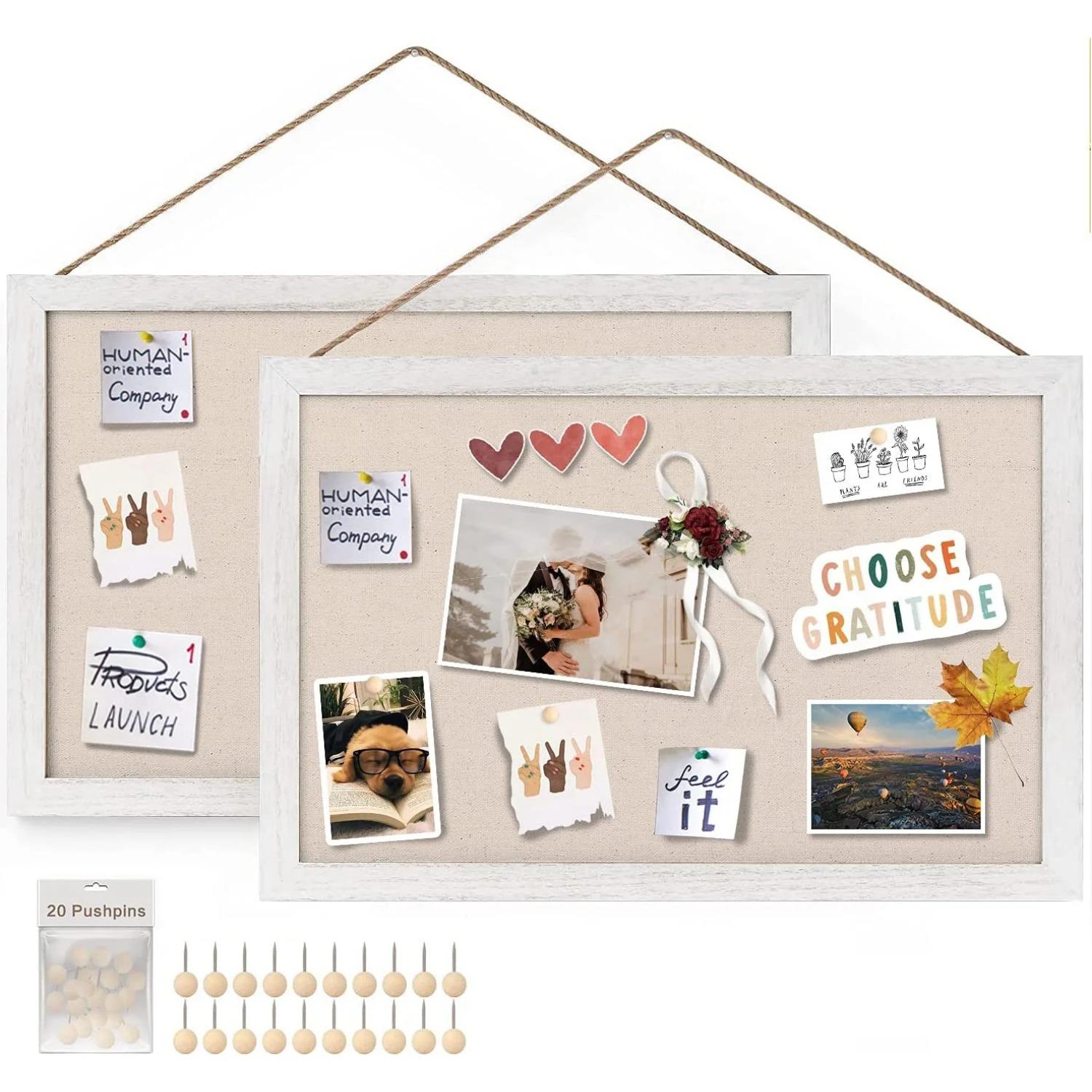 

Доски объявлений из дерева Sfugno, 2 шт. в упаковке, настенная доска объявлений из льна, декоративная доска для подвешивания кнопок, рамка 16 x11 Доски объявлений из пробки с подсветкой белый