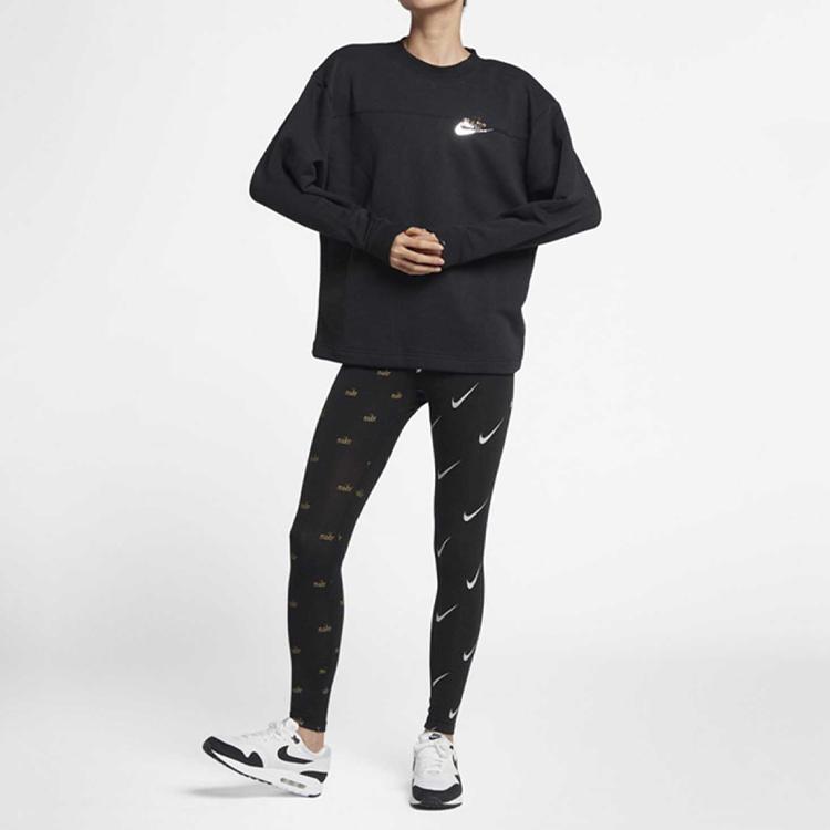 Nike Bright Logo Knit Crewneck Sweatshirt Women Sweatshirt Black AJ0093-010