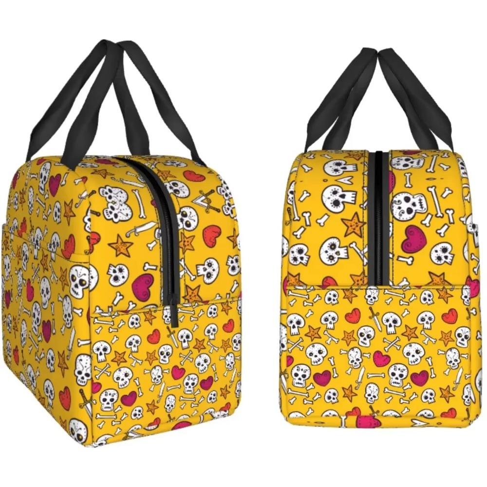 Insulated Lunch Bag For Kids Skulls And Hearts Reusable Cooler Tote Bag Mini Cooler For Kids Adult Office Work Picnic Beach
