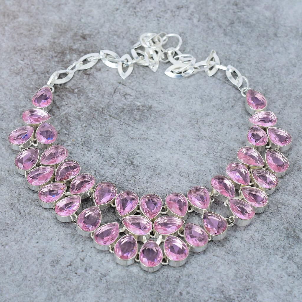 Pink Kunzite Gemstone Handmade 925 Sterling Silver Jewelry Necklace 18" M-323