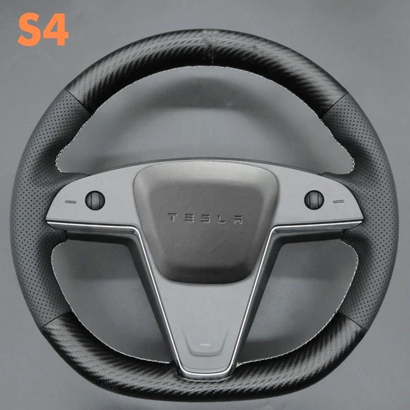 Hand Stitch Non-slip Car Steering Wheel Cover for Tesla Model 3 S X -2024 DIY Soft Suede White Stripe Car Interior