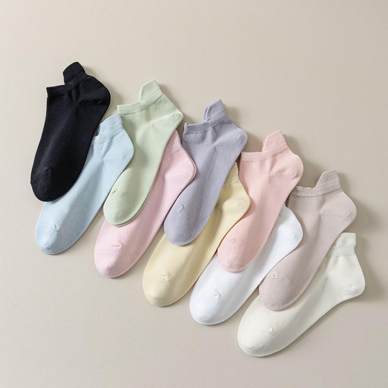 5 Pairs Women Cotton Ankle Socks Seamless Solid Color Girls Sweet Casual Socks