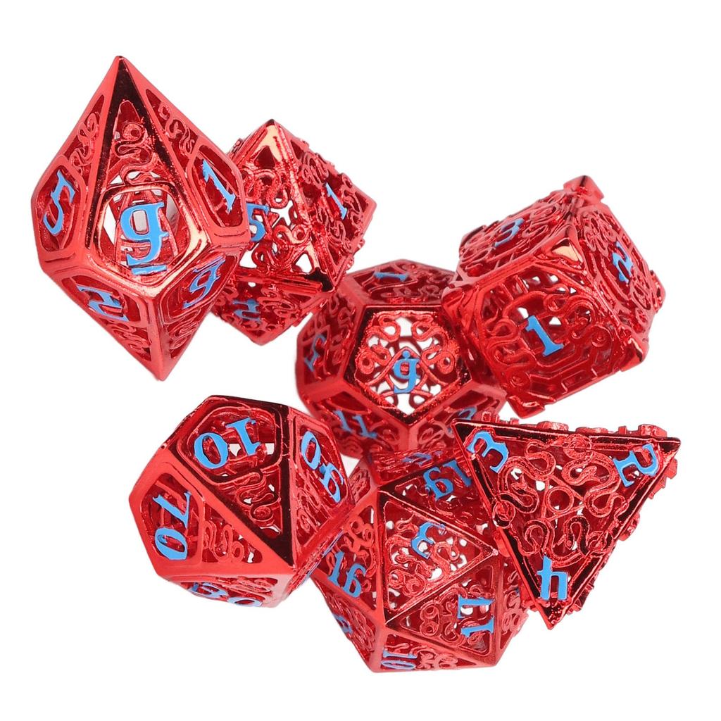 7pcs Brass Hollow Dice Party Board Game Funny Bright Color Polyhedral Dice for Role Playing Game