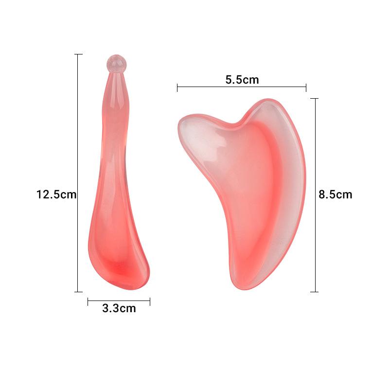 Pink Gradient Facial Gua Sha Scraper And Eye Massage Stick Set, Double Ended Lymphatic Drainage Tool For Face And Neck