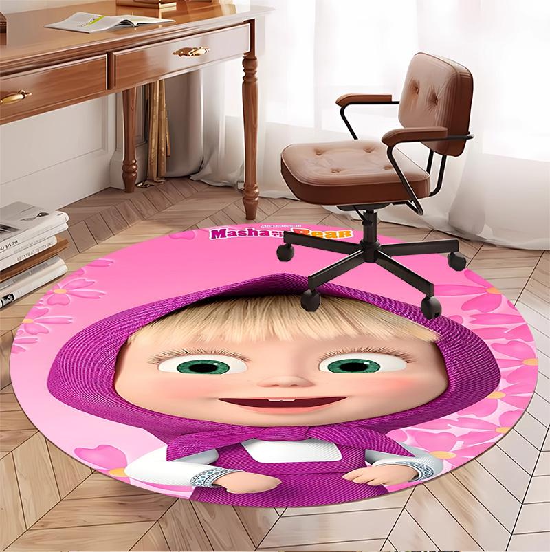Masha and The Bear Pattern Round Rug, Indoor/Outdoor Mat, for Picnic, Gameroom, Bedroom, Office, Living Room, Home Decor Carpet, Birthday Gift
