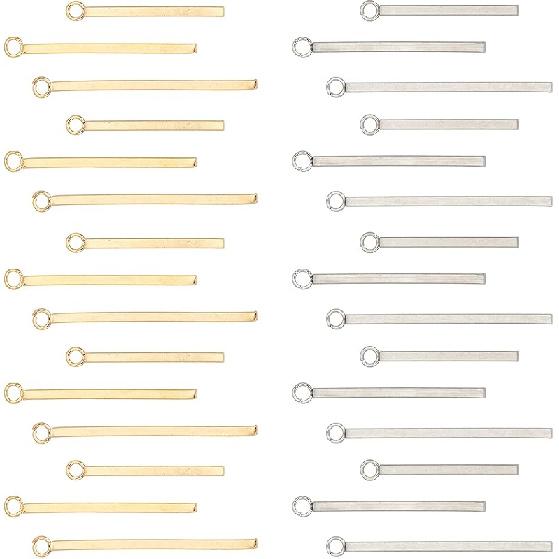 SUNNYCLUE 1 Box 60Pcs 3 Sizes Gold Vertical Charms Stamping Blank Bar Charms Stainless Steel Metal Bar Charm Rectangle Tags for Jewelry Making