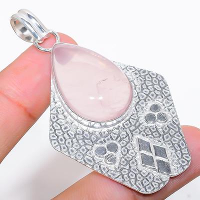 Rose Quartz Handmade Gemstone 925 Sterling Silver Jewelry Pendant 2.64" Q2l25