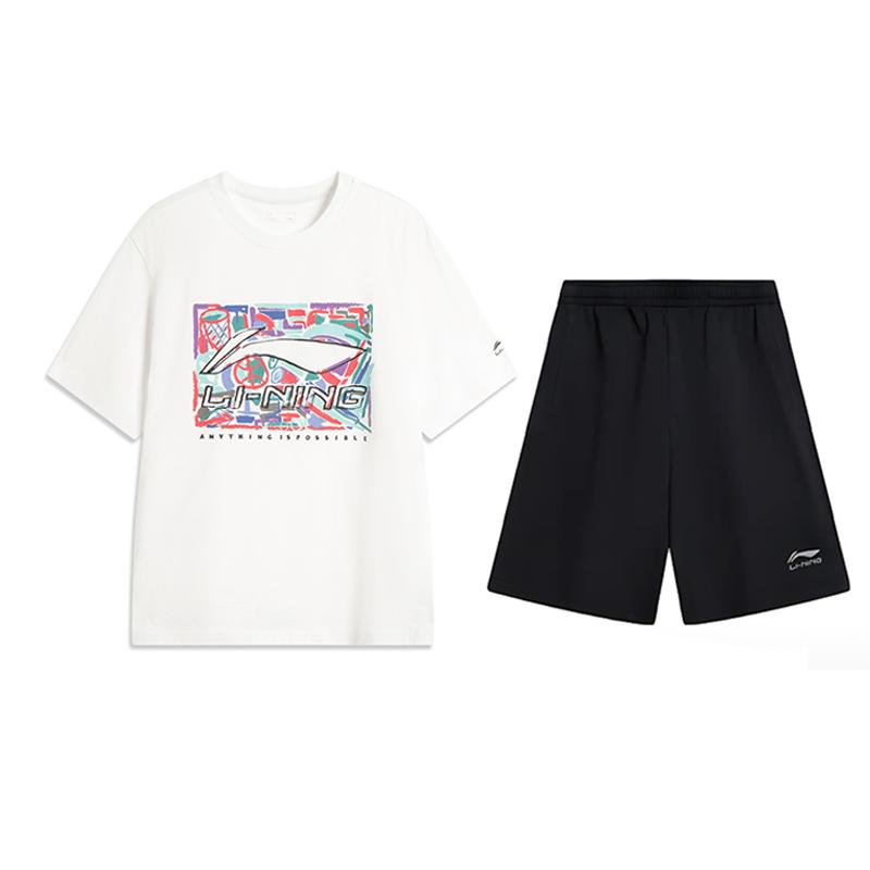 

Li-Ning Comfortable Fashionable Simple Versatile Breathable Round Neck Short Sleeve Casual Sports Suit Unisex Sportswear AHSV291-1+AKSV291-1 S