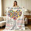 Soft Flannel Blanket with Heart Tree Grandma Thank You Print All Season Warm Cozy Throw Blanket for Sofa Couch Bedroom Living Room Home Decorative Lig