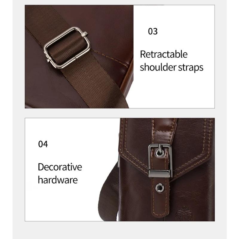 Men's genuine leather small shoulder crossbody phone bag with anti-theft multifunctional buckle