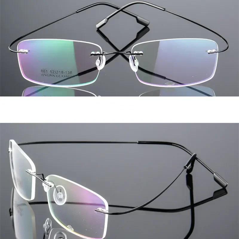 Titanium Alloy Rimless Glasses Frame Men Prescription Eyeglasses Myopia Optical Frame Screwless Eyewear Only Eyeglass Frames