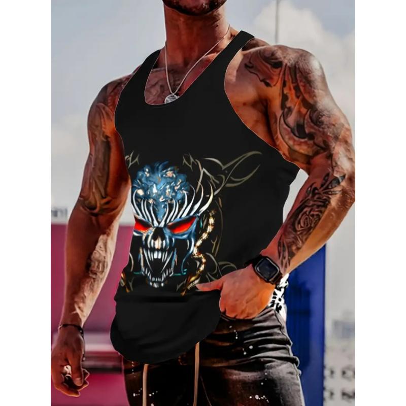 3D-tryckta retrobilslinnen för män, t-shirts med dödskallekorsmönster, sommar, vardagsmodeväst, sportkläder, streetlinne