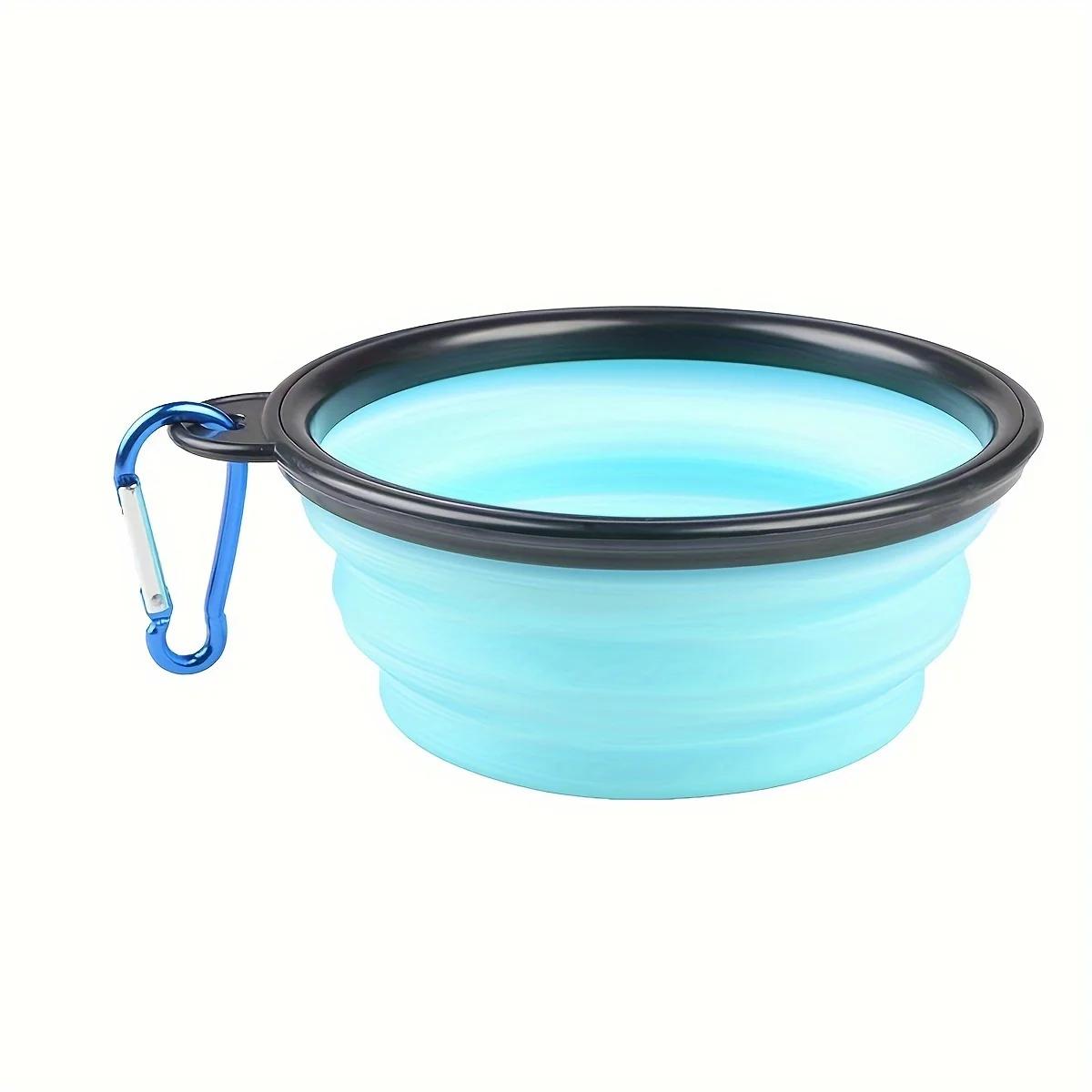 

650ML Folding Black Frame Bowl with Keychain Pet Bowl Portable Travel Bowl Convenient Cat Bowl Not Easy to Deform Folding Bowl светло-синий