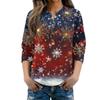 Women's Fashionable Button Collar Long-sleeved Christmas Print Pullover Top