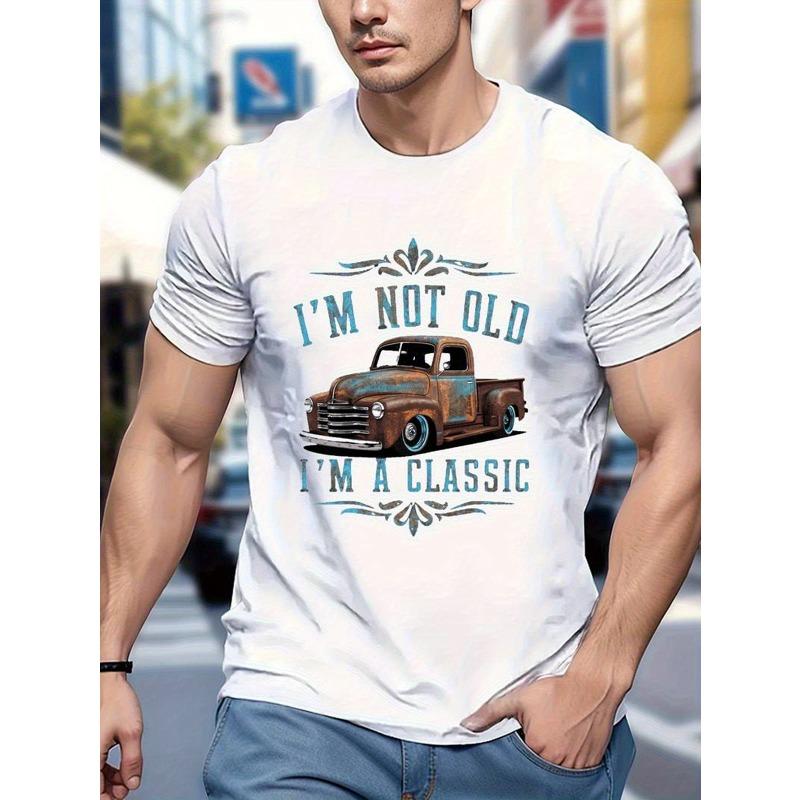 

Men S Vintage Truck Graphic T-Shirt - I M Not Old I M a Classic Retro Saying - Crewneck Tee for Casual Casual Attire - Classic Car Enthusiast Appare S белый