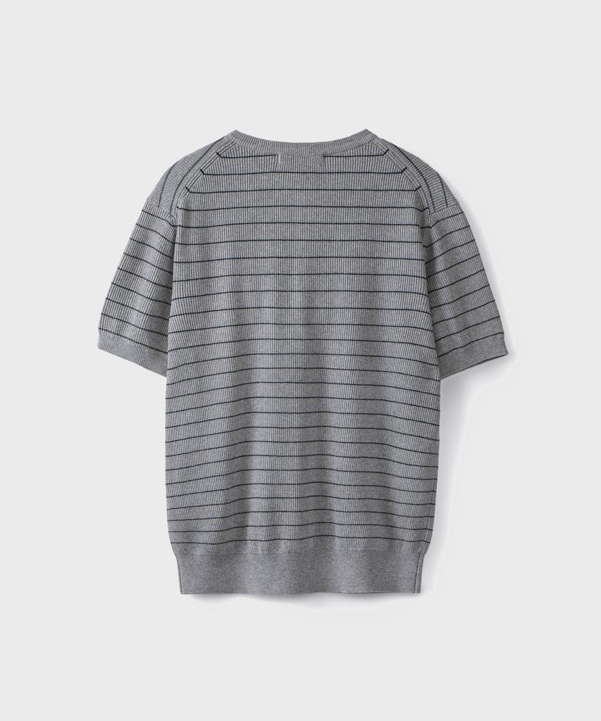 Beulaendideu Refined Stripe Henley Half Knit [Melange Gray]
