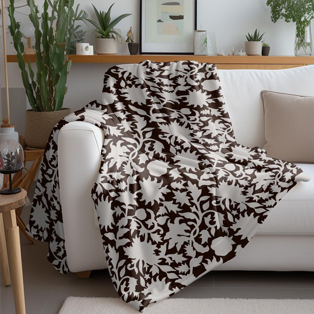 Black Floral Pattern Fleece Blanket Soft Warm Throw Blanket for Sofa Bed Decoration Gift