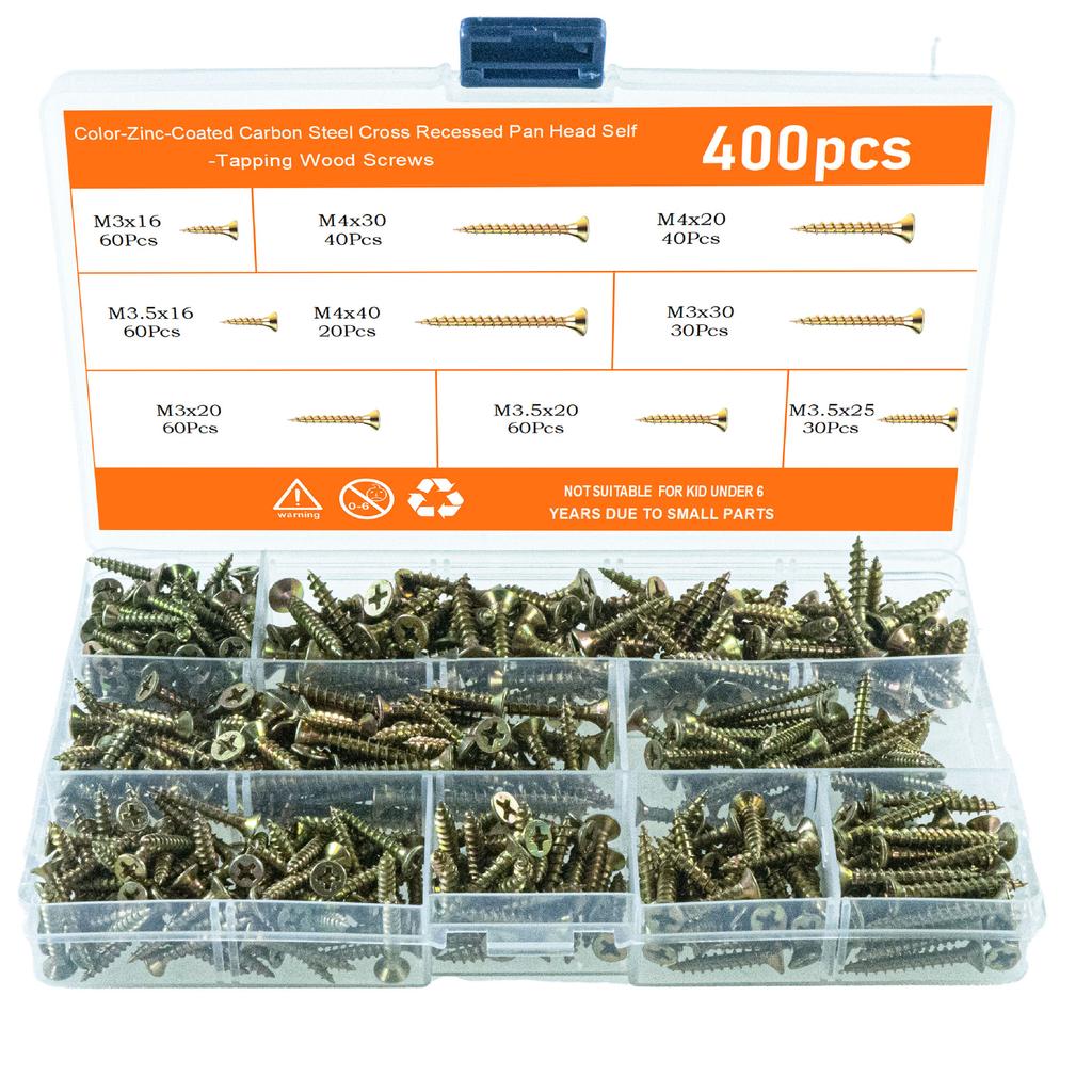360Pcs Cross Countersunk Self-tapping Wood Screw Set 340/400pcs Fiber Nail Wood Metal Screw
