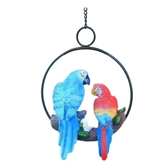 Parrot Pendant, Waterproof Resin Outdoor Garden Decoration with Iron Ring Suspension, Realistic Macaw Pair Hanging Ornament for Balcony Trees Indoor