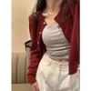 Fashion Casual Long Sleeve O-neck Knitted Cardigan Sweater Spring Autumn Loose Women Elegant Slim Fit Solid Color Top Office Thin Simple Short Coat