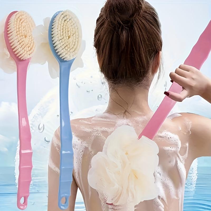2-in-1 Dual-Sided Bath Brush with Soft Loofah for Back Scrubbing - Battery-Free, Oil-Free, Ergonomic Handle, Gentle Exfoliation for Healthy Skin